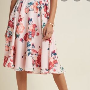 ModCloth Floral Pink Midi Skirt NWOT Medium